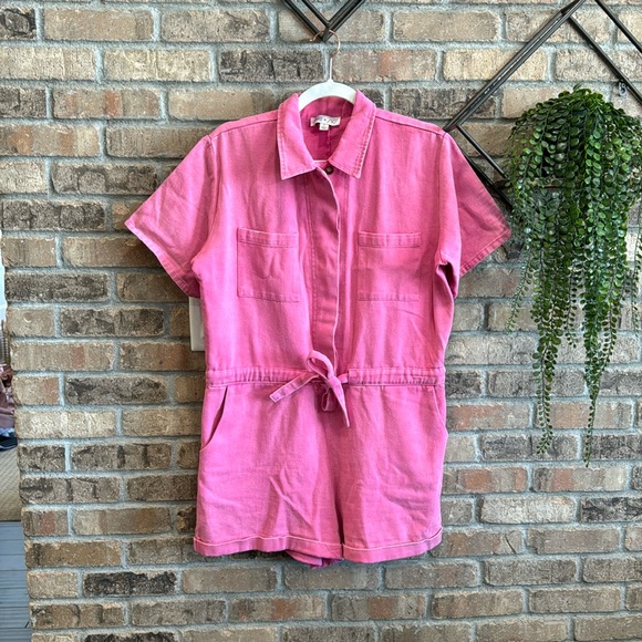 She + Sky Pants - Pink denim romper